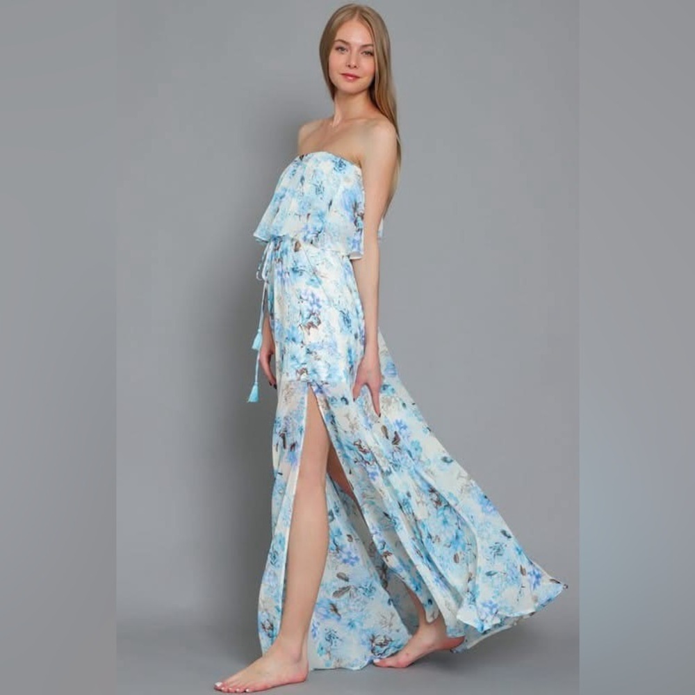 Aakaa Blue Floral Maxi Dress